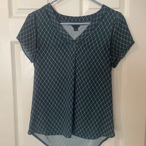 Ann Taylor Blue and White Flutter Sleeve Blouse